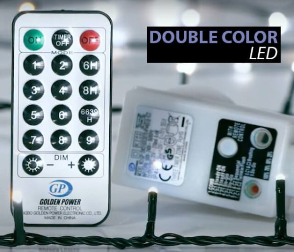 300 λαμπάκια DOUBLE COLOR LED σε σειρά με πρόγραμμα με μνήμη 15 m πράσινο καλώδιο IP44 Ψυχρό Λευκό και Θερμο λευκο Warm white σε εναλλαγη