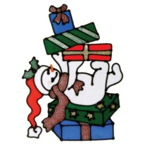 Αυτοκόλλητη Φιγούρα Τζαμιού Χιονάνθρωπος με δώρα, 20x25(h) cm