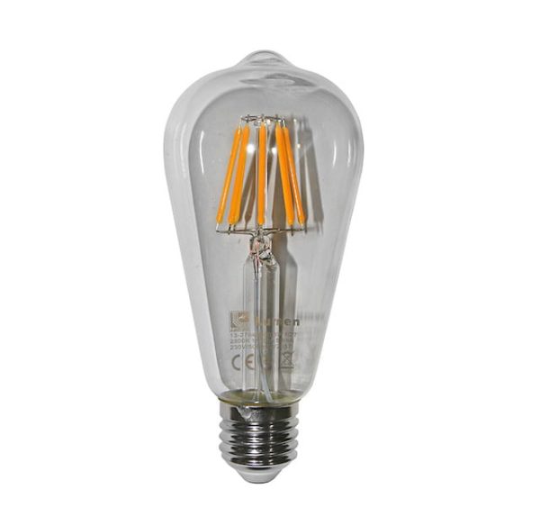 Λάμπα LED FILAMENT (COG), διάφανη αβοκάντο, 8W, Ε27, 2800Κ Θερμό