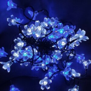 80 λαμπάκια LED σε σειρά με ακρυλικά λουλούδια-Αμυγδαλιά, 7 m, πράσινο καλώδιο, σταθερή, με επέκταση, IP20, ΔΙΧΡΩΜΟ (Ψυχρό λευκό και Μπλε)