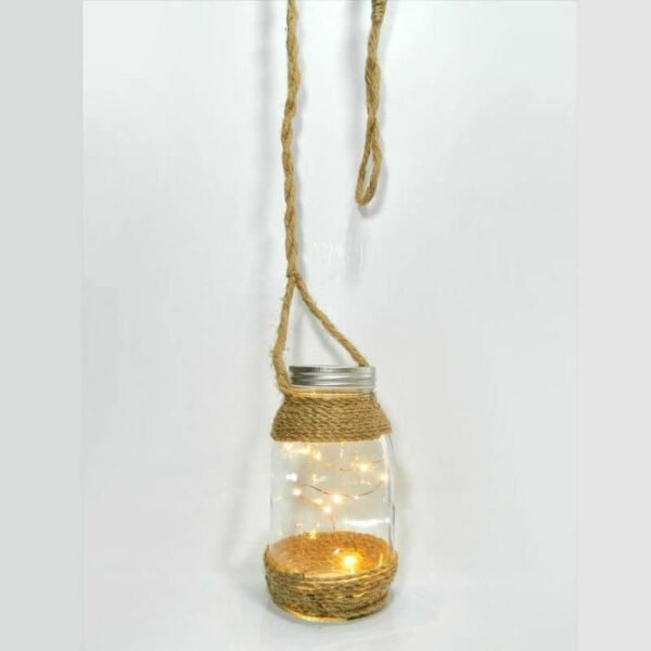 Γυάλινο φωτιζόμενο βαζάκι με σχοινί, 10 LED, μπαταρίας, 17cm, Θερμό Λευκό (Warm white) - Image 2