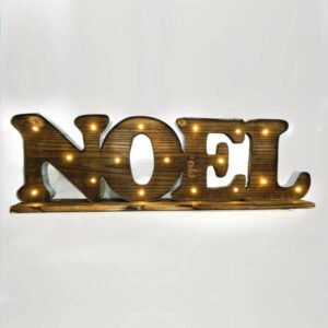 Ξύλινη Διακοσμητική Επιγραφή "NOEL", καφέ, μπαταρίας, 71x10x22(h) cm, 17 LED, Θερμό Λευκό (Warm white)