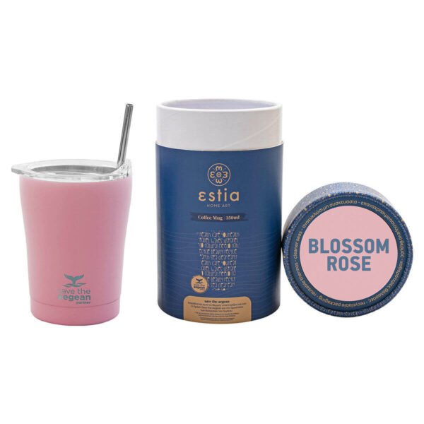 Estia Ποτήρι Θερμός Coffee mug Save the Aegean, με καλαμάκι, 350ml, Blossom Rose - Ροζ - Image 2