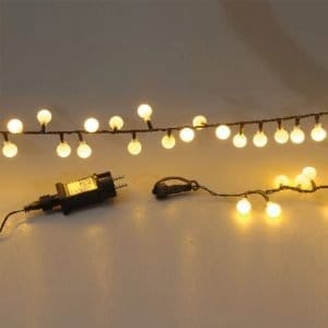100 λαμπάκια LED σε σειρά με διακοσμητικές μπάλες, 2,5 m, πράσινο καλώδιο, σταθερή, με επέκταση, IP44, Θερμό Λευκό (Warm white)