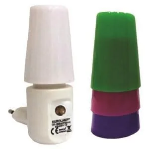 Eurolamp Φωτάκι νυκτός με φωτοκύτταρο, LED, 1W=10W, 2700K(Θερμό Λευκό), 4 Χρώματα καπάκια