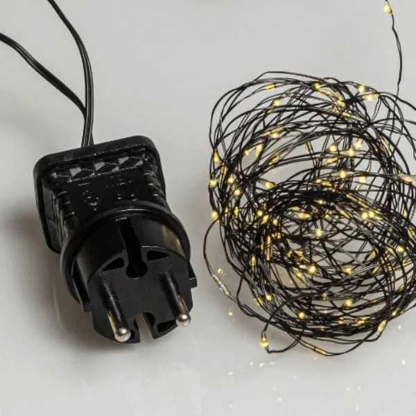 100 λαμπάκια LED σε σειρά, 10 m, μαύρο καλώδιο χαλκού (Copper), σταθερή, IP44, Θερμό Λευκό (Warm white)