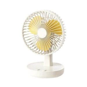 Beijiaju Ανεμιστήρας επιτραπέζιος 5W, με LED φωτισμό, Φ15cm, 20(h) cm, Επαναφορτιζόμενος (Micro USB), Λευκός- Κίτρινος
