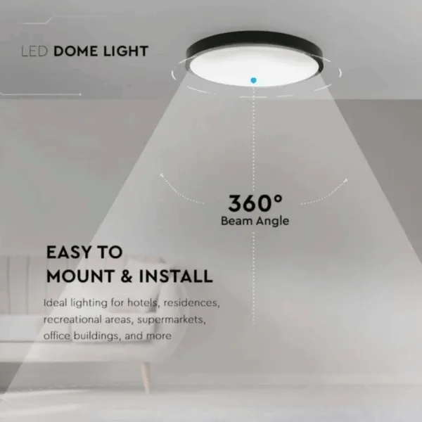 V-TAC Μαύρο στρογγυλό φωτιστικό Οροφής LED, 30W, Φ42cm, 4000K, IP44 - Image 4