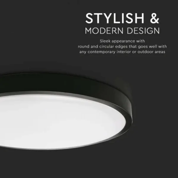 V-TAC Μαύρο στρογγυλό φωτιστικό Οροφής LED, 30W, Φ42cm, 4000K, IP44 - Image 3