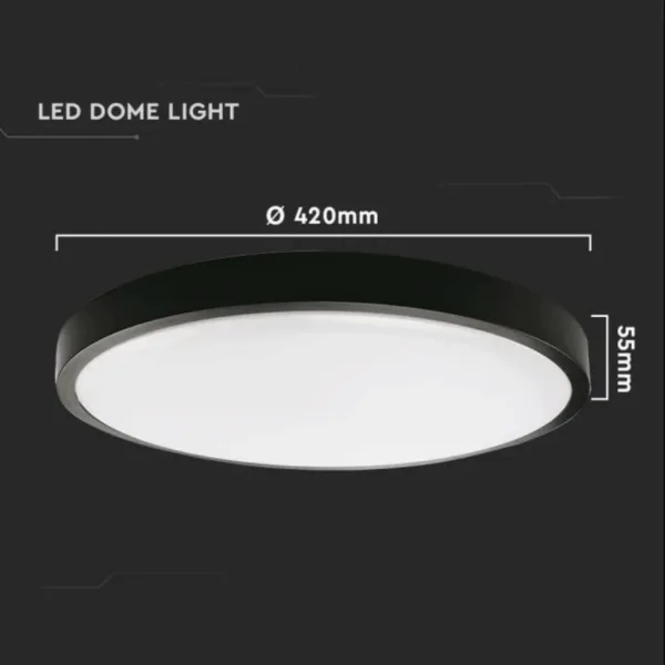 V-TAC Μαύρο στρογγυλό φωτιστικό Οροφής LED, 30W, Φ42cm, 4000K, IP44 - Image 2