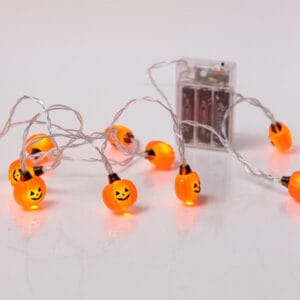 10 κολοκύθες ΗALLOWEEN με λαμπάκια LED σε σειρά μπαταρίας, 1,35 m, διάφανο καλώδιο, σταθερή, χρονοδιακόπτης, IP20, Θερμό Λευκό (Warm white)