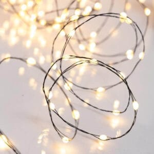 320 λαμπάκια γαλακτερά milky LED σε σειρά, 16 m, πράσινο καλώδιο χαλκού (Copper), σταθερή, IP44, Θερμό Λευκό (Warm white)