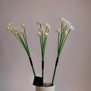 18 λαμπάκια LED σε σειρά με 3 σετ κλαδιών πλαστικά μανιτάρια 75(h) cm και με ηλιακό συλλέκτη - solar panel με αισθητήρα φωτός, μαύρο καλώδιο, σταθερή, IP44, Θερμό Λευκό (Warm white)