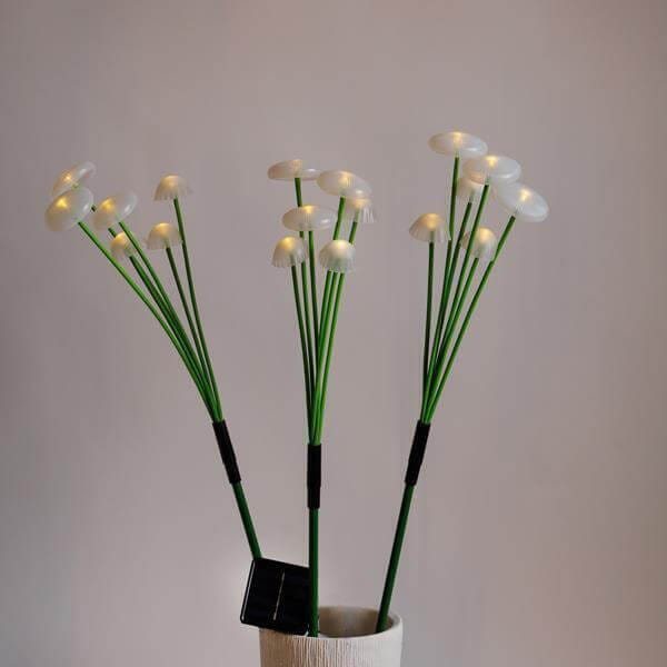 18 λαμπάκια LED σε σειρά με 3 σετ κλαδιών πλαστικά μανιτάρια 75h cm και με ηλιακό συλλέκτη 45 m μαύρο καλώδιο σταθερή IP44 Θερμό Λευκό Warm white