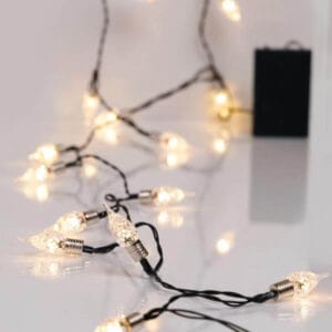 20 διακοσμητικά Vintage με λαμπάκια LED σε σειρά μπαταρίας, 1,90 m, πράσινο καλώδιο, σταθερή, χρονοδιακόπτης, IP20, Θερμό Λευκό (Warm white)