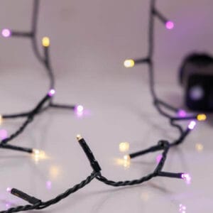 240 λαμπάκια LED σε σειρά, 12 m, πράσινο καλώδιο, 8 προγράμματα, IP44, ΔΙΧΡΩΜΟ (Μωβ και Θερμό Λευκό)