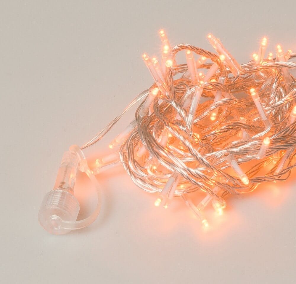 100 λαμπάκια LED σε σειρά, 5 m, διάφανο καλώδιο, 8 προγράμματα, με επέκταση, IP44, Πορτοκαλί 1 100 λαμπάκια LED σε σειρά 5 m διάφανο καλώδιο 8 προγράμματα IP44 Πορτοκαλί