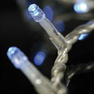 100 λαμπάκια LED σε σειρά, 5 m, διάφανο καλώδιο, σταθερή, με επέκταση, σύνδεση με διπολικό φις, IP20, Μπλε