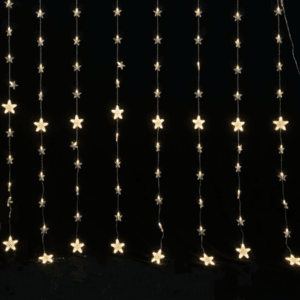 144 λαμπάκια LED κουρτίνα με αστέρια, 8 προγράμματα και επέκταση, 2x2(h) m, διάφανο καλώδιο, IP44, Θερμό Λευκό (Warm white)