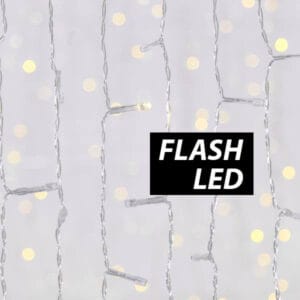 240 λαμπάκια FLASH LED κουρτίνα flash με επέκταση, 2x1(h) m, διάφανο καλώδιο, IP44, Θερμό Λευκό (Warm white)