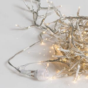 400 λαμπάκια LED σε σειρά, Cluster 6,7 m, διάφανο καλώδιο, σταθερή, με επέκταση, IP44, Θερμό Λευκό (Warm white)