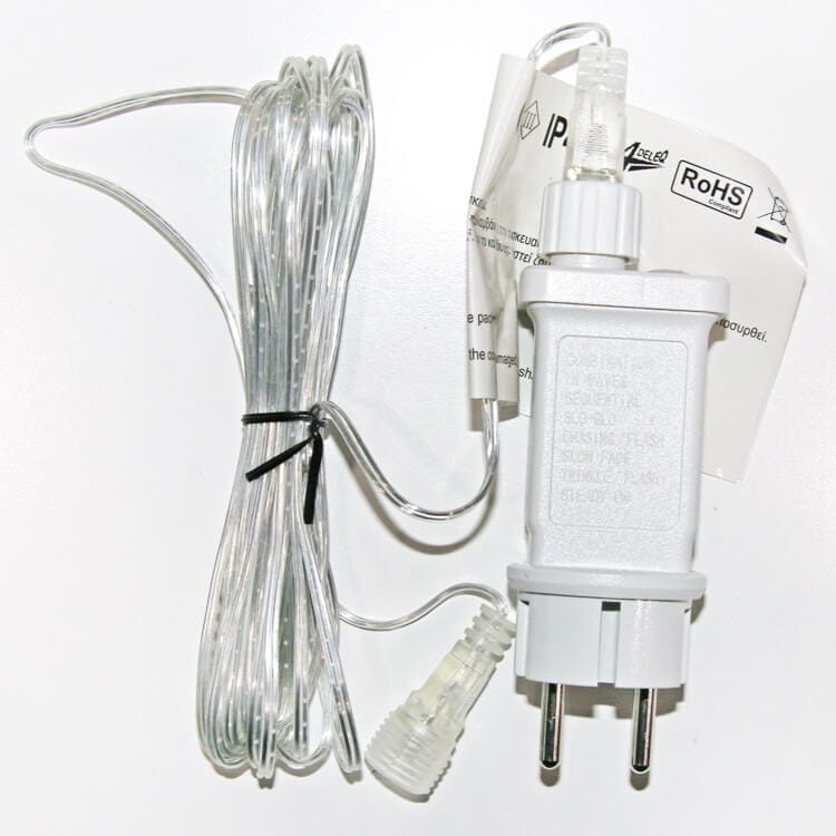 Μετασχηματιστής Λευκός έως 1500 λαμπάκια LED, IP44, για σειρά 8 Προγραμμάτων, 31V, 12WATT, με καλώδιο προέκτασης 5m 1 Μετασχηματιστής Λευκός έως 1500 λαμπάκια LED IP44 για σειρά 8 Προγραμμάτων 31V 12WATT με καλώδιο προέκτασης 5m