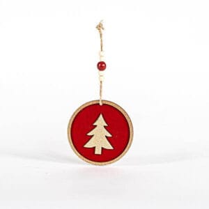 Ξύλινο Στολίδι Δεντράκι με βελούδο, 11x0,5cm, Κόκκινο