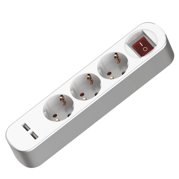 Πολύπριζο με διακόπτη, 3 Θέσεων Σούκο και 2 θέσεων USB, Λευκό, 1,5 m καλώδιο 1 Πολύπριζο με διακόπτη 3 Θέσεων Σούκο και 2 θέσεων USB Λευκό 15 m καλώδιο