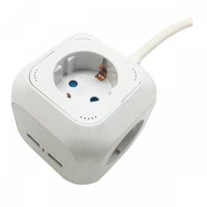 Πολύπριζο κύβος, 4 Θέσεων Σούκο και 2 θέσεων USB, Λευκό, 1,4 m καλώδιο