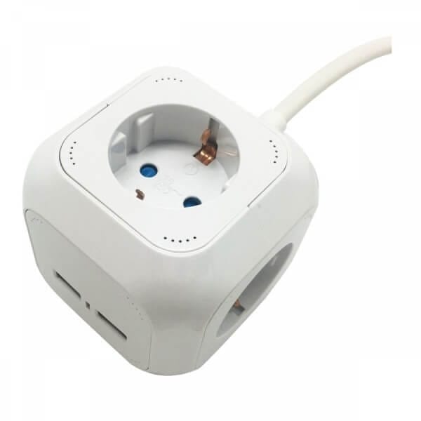 Πολύπριζο κύβος, 4 Θέσεων Σούκο και 2 θέσεων USB, Λευκό, 1,4 m καλώδιο 1 Πολύπριζο κύβος 4 Θέσεων Σούκο και 2 θέσεων USB Λευκό 14 m καλώδιο