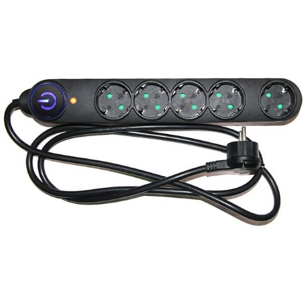 Adeleq Πολύπριζο υπέρτασης με διακόπτη 5 Θέσεων Σούκο Μαύρο 15 m καλώδιο 1