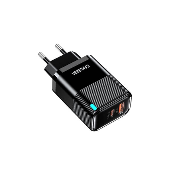 Kakusiga Φορτιστής 30W με ένδειξη LED 1 Θύρα USB A και 1 Θύρα USB C PD Μαύρος