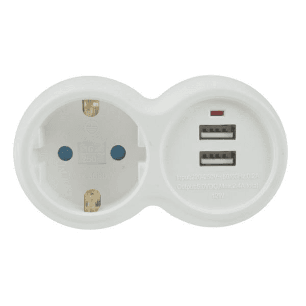 Technik Αντάπτορας 1 Θέσης Σούκο και 2 θέσεων USB Λευκός Γκρι