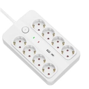 Technik Πολύπριζο με διακόπτη, 8 Θέσεων Σούκο, 1 Θύρα USB-Α & 1 Θύρα USB-C, Λευκό, 1,5 m καλώδιο