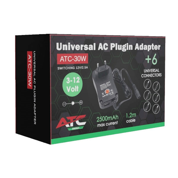 Atc Universal Τροφοδοτικό 30W 2.5A ρυθμιζόμενο 3 12V Switching με 6 κεφαλές
