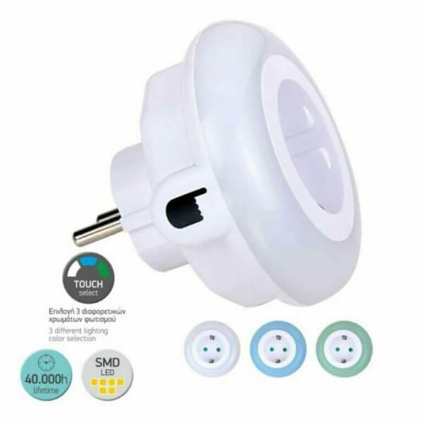 Spotlight Φωτάκι νυκτός με πρίζα και φωτοκύτταρο LED 0.6W Λευκό Μπλε Πράσινο