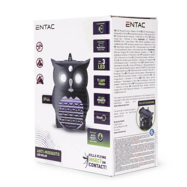 Entac Εντομοκτόνο Κουκουβάγια με LED φωτισμό 15.5h cm Επαναφορτιζόμενο με ηλιακό πάνελ ή USB C IP44 Μαύρο