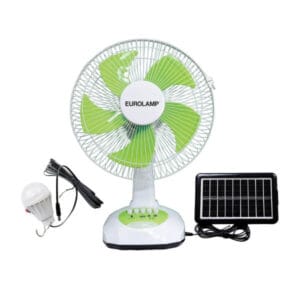 Eurolamp Ανεμιστήρας επιτραπέζιος 10W, Φ34.5cm, 50(h) cm, Επαναφορτιζόμενος με ηλιακό πάνελ και λάμπα, Λευκός Πράσινος