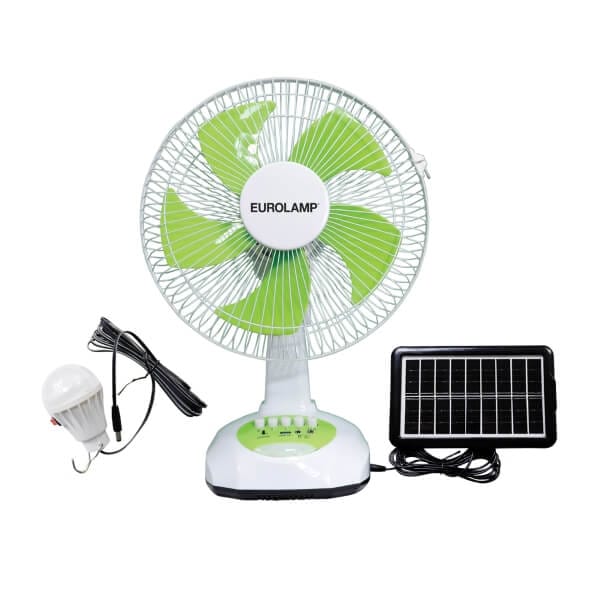 Eurolamp Ανεμιστήρας επιτραπέζιος 10W Φ34.5cm 50h cm Επαναφορτιζόμενος με ηλιακό πάνελ και λάμπα Λευκός Πράσινος
