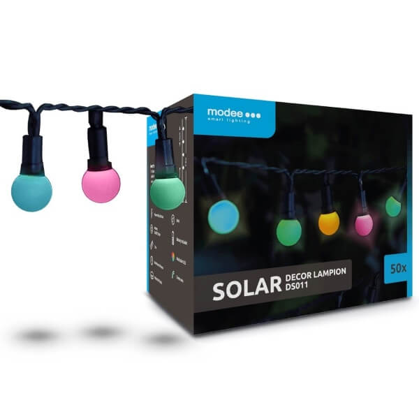 Modee 50 λαμπάκια LED σε σειρά με διακοσμητικές μπάλες και με ηλιακό συλλέκτη 49 m πράσινο καλώδιο IP44 Πολύχρωμο Χρωματιστό Multi 1