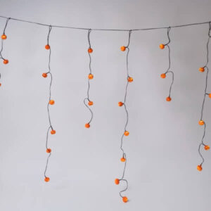 Eurolamp 50 λαμπάκια LED ασύμμετρη κουρτίνα (βροχή) με κολοκύθες ΗALLOWEEN, σταθερή, μπαταρίας, 1,80x1,06(h) m, μαύρο καλώδιο, χρονοδιακόπτης, IP44, Θερμό Λευκό (Warm white)