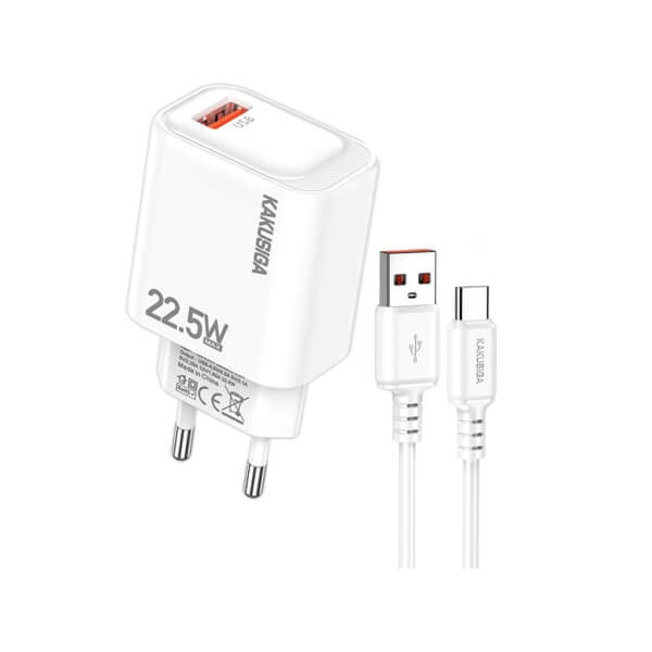 Kakusiga Φορτιστής 22.5W με καλώδιο USB A – USB C 1 Θύρα USB A Λευκός