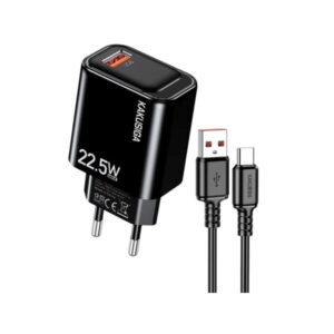 Kakusiga Φορτιστής 22.5W με καλώδιο USB-A – USB-C, 1 Θύρα USB-A, Μαύρος