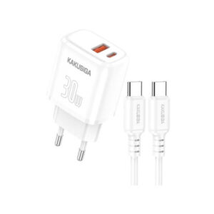 Kakusiga Φορτιστής 30W με καλώδιο USB-C – USB-C, 1 Θύρα USB-A και 1 Θύρα USB-C (PD), Λευκός
