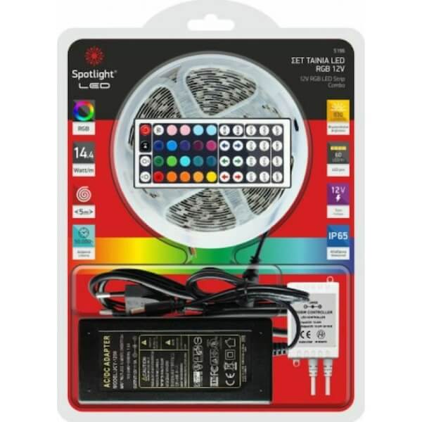 Spotlight 5m ταινία LED, RGB, 12V, με τηλεχειριστήριο και driver, 14.4W/m, IP65 3 Spotlight 5m ταινία LED, RGB, 12V, με τηλεχειριστήριο και driver, 14.4W/m, IP65 - Image 2