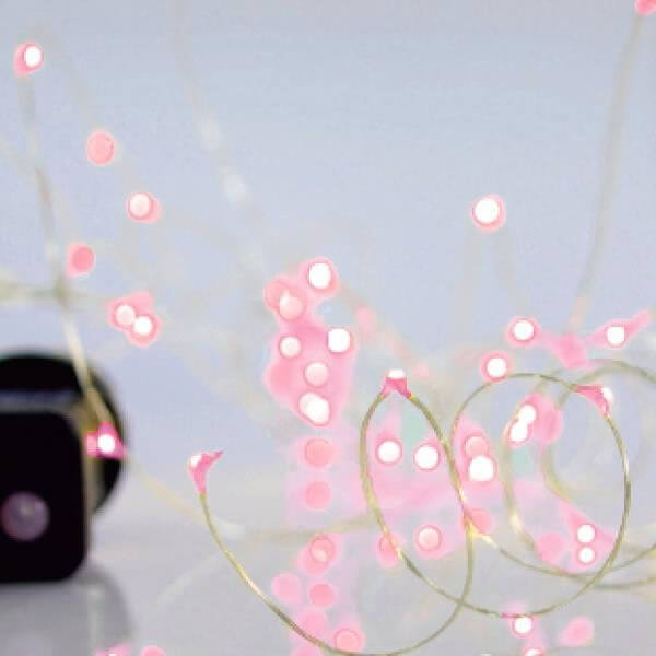 100 λαμπάκια LED σε σειρά 10 m ασημί καλώδιο χαλκού Copper 8 προγράμματα IP44 Ροζ