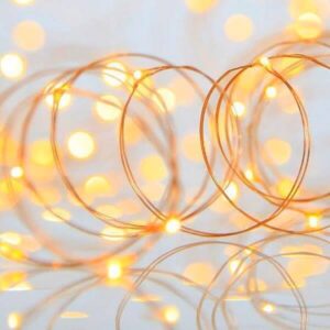 100 λαμπάκια LED σε σειρά, 10 m, μπρονζέ καλώδιο χαλκού (Copper), σταθερή, IP44, Θερμό Λευκό (Warm white)