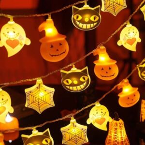 Modee 10 σχέδια Halloween με λαμπάκια LED σε σειρά μπαταρίας, 1,35 m, διάφανο καλώδιο, σταθερή, IP20, Θερμό Λευκό (Warm white)