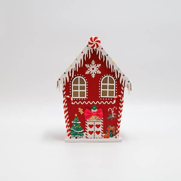 Χάρτινο Σπιτάκι διακοσμητικό κόκκινο με candy μπαταρίας 15x10.5x21.5h cm LED Θερμό Λευκό Warm white